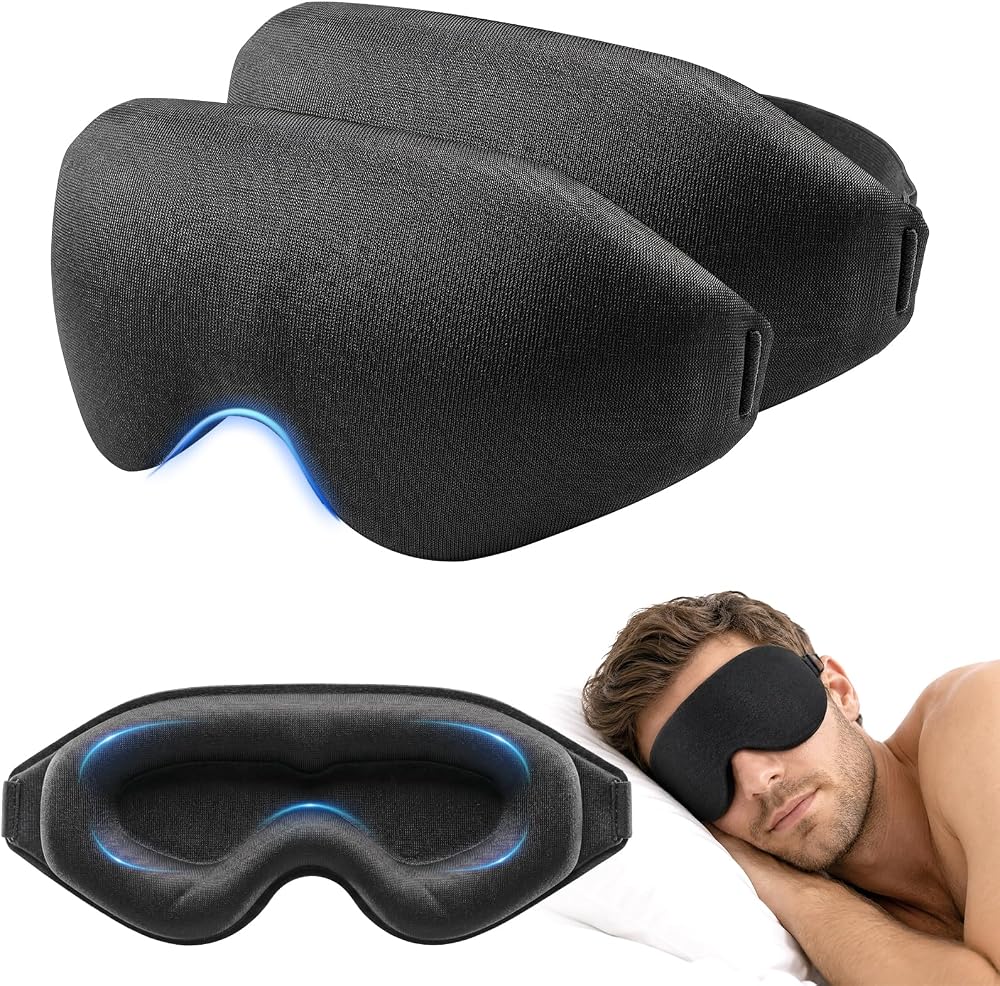 2 Pack 3D Sleep Mask, Contoured Eye Mask for Side Sleepers, Women & Men, Blackout Eye Cover with Adjustable Strap, Breathable Blindfold for Travel, Nap and Home — 사진 1