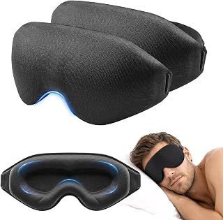 2 Pack 3D Blackout Sleep Mask for Side Sleepers, Memory Foam Eye Mask Cover & Sleeping Blindfold, Breathable Adjustable Sleep Mask for Women Men, Travel Mask for Flights