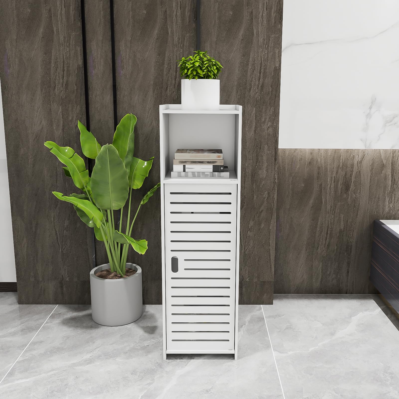 HUOLE Supporto per carta igienica per armadio, piccolo mobile per WC, mobile da bagno su piedistallo design moderno, colonna, armadio/guardaroba, 25 x 22 x 80 cm, bianco