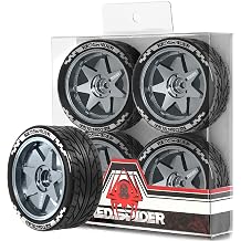 REDSPIDER 1/10 On Road Tires and Metal Wheels 12mm Hex RC Rally Racing Tyres OD 2.55" 4PCS for Tamiya TT01 TT02 XV01 TA06 A959 PTG2 HPI KYOSHO PTG2 Traxxas 110 Street Touring Drift Car Titanium