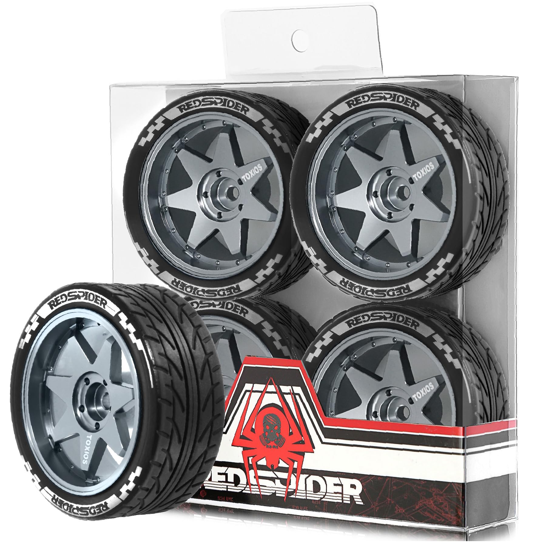 REDSPIDER 1/10 On Road Tires and Metal Wheels 12mm Hex RC Rally Racing Tyres OD 2.55" 4PCS for Tamiya TT01 TT02 XV01 TA06 A959 PTG2 HPI KYOSHO PTG2 Traxxas 1:10 Street Touring Drift Car (Titanium)