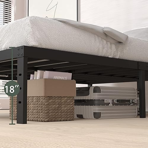 Miniatura 7 de Marco de cama individual XL de 18 pulgadas, marco de cama de plataforma tamaño individual XL, fácil de montar, resistente, no necesita somier