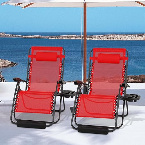 Miniatura 2 de MoNiBloom Juego de 2 sillas de gravedad cero de gran tamaño de 29 pulgadas, reclinables antigravedad para patio, tumbona plegable XL para exteriores