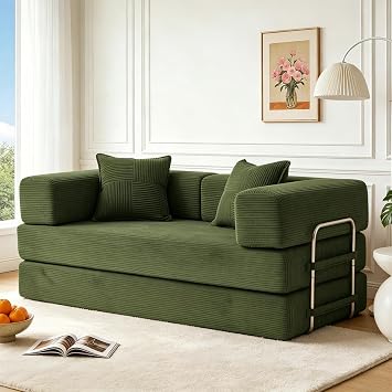 Vipbear Premium Boneless Couch, 160cm 5-in-1 Convertable Versatile Memory Foam 2 seater sofa bed for Bedroom, Green