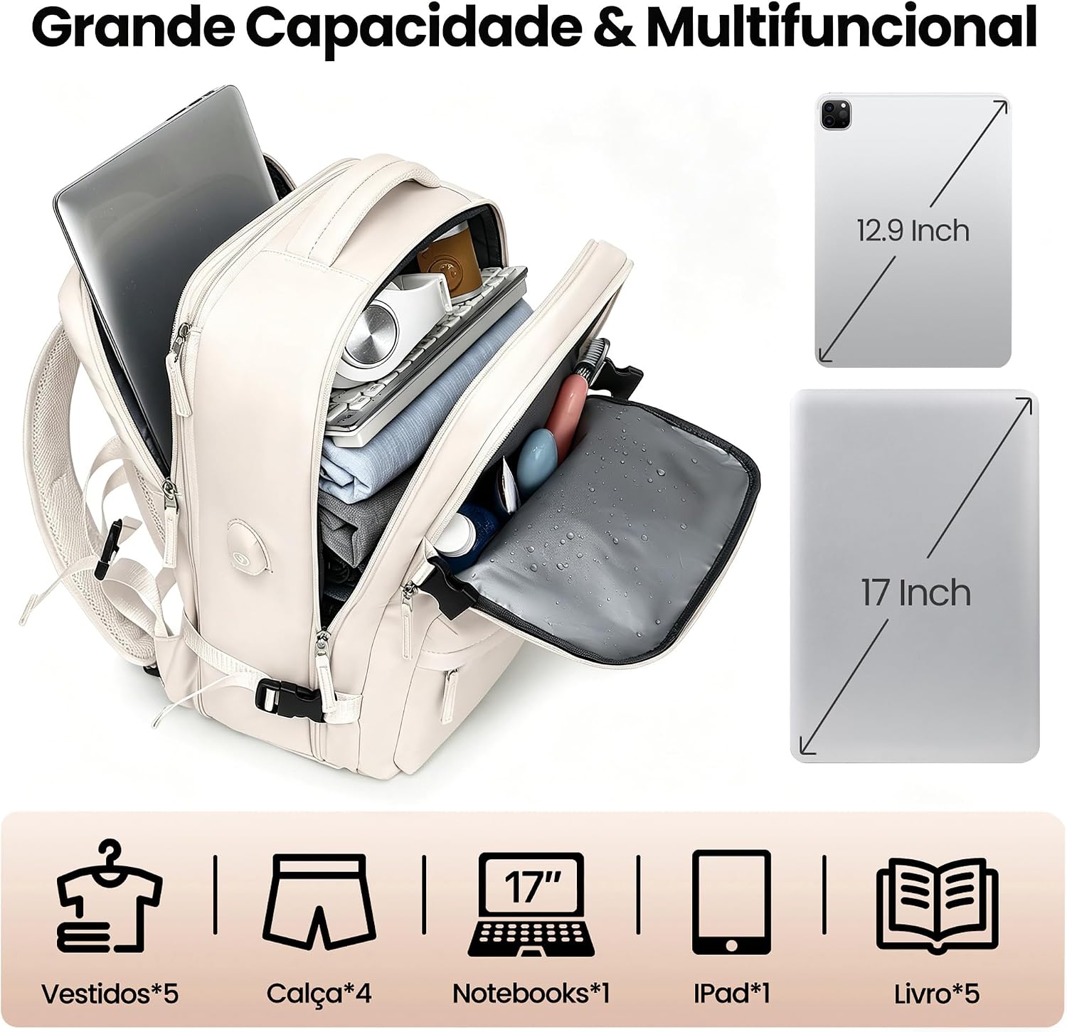 Romantic Crown Mochila Feminina Masculino Viagem Expansível para Notebook