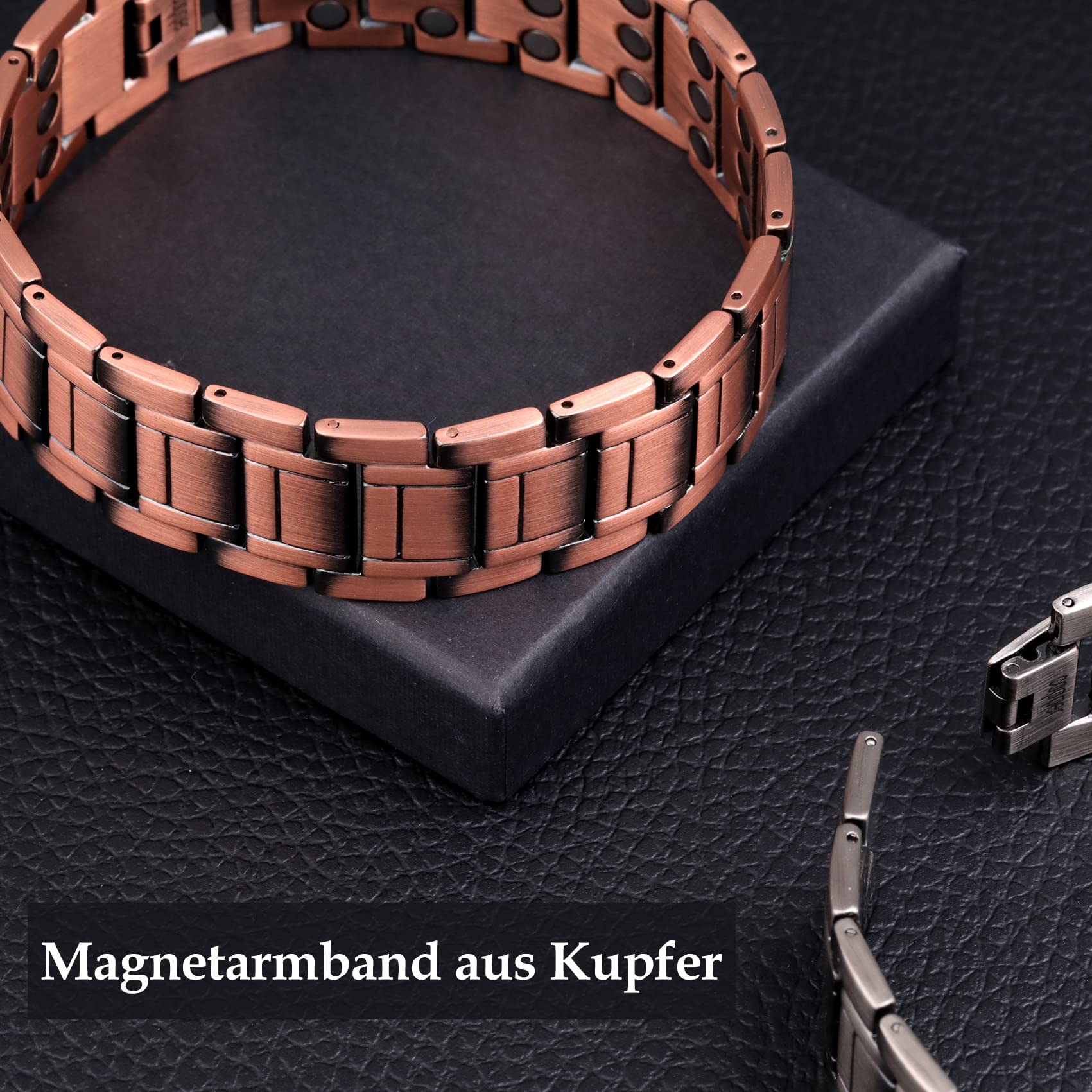Jeracol Titanium Staal Magnetische Armbanden voor Mannen, 4 Elementen Dubbele Rij Kracht Magneten Polsband Magnetische Brazaleten met Gratis Links Removal Tool & Sieraden Geschenkdoos, 21.7cm