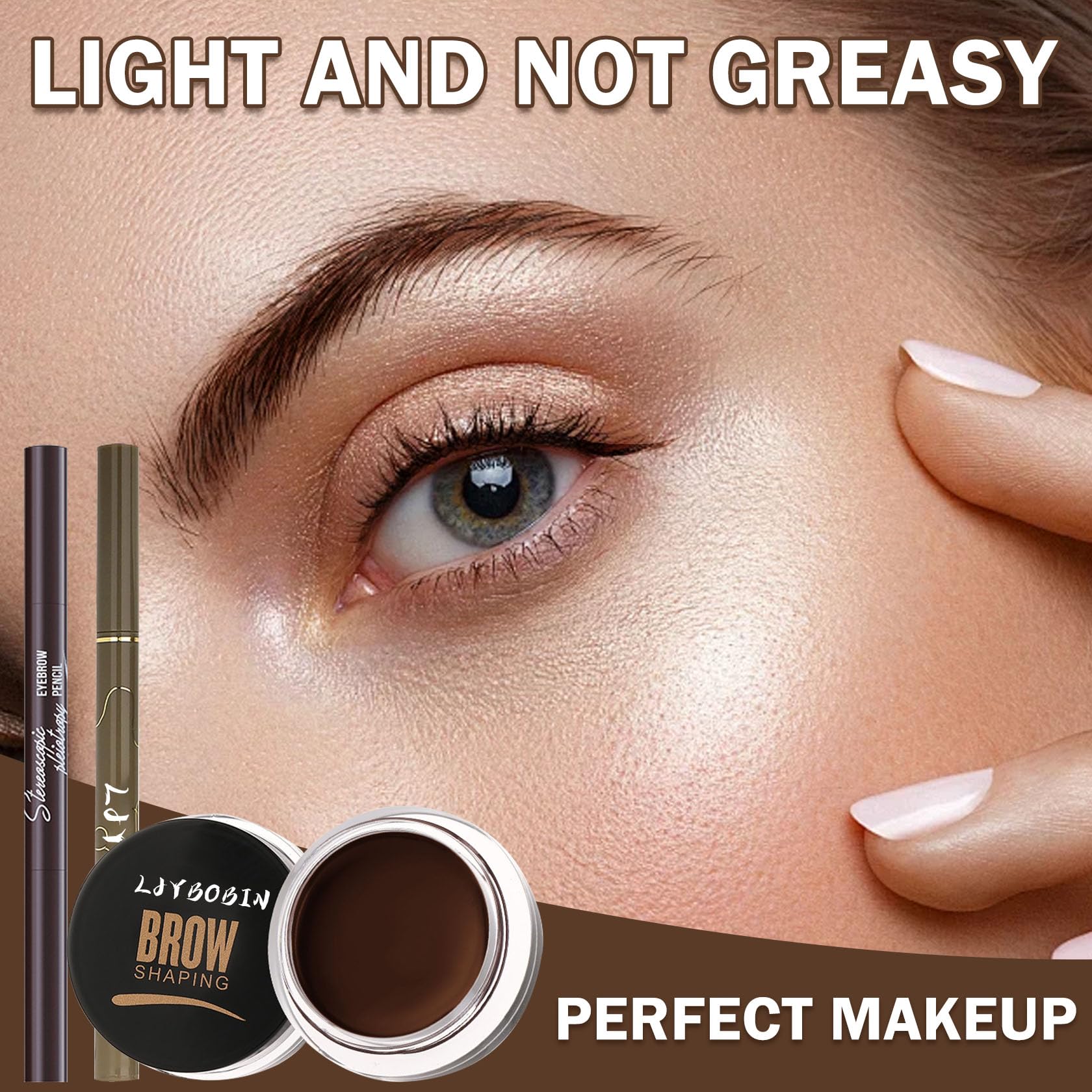 4PCS Eyebrow Pen and Eye Brow Stencil Kit,Waterproof Eyebrow Tinting Kit with Dark Brown Eyebrow Pomade,Dual-ended Eyebrow Pencil,Black Eyeliner & 24 Eyebrow Stamp Stencils