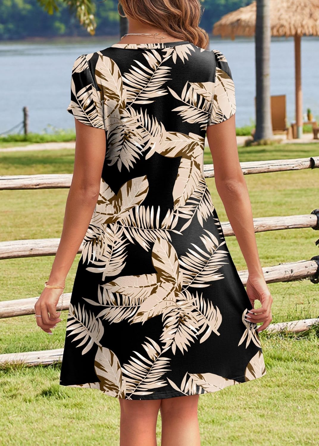 HOTOUCH Womens Summer Floral Beach V Neck Dresses Short Sleeve T Shirt Sundresses with Pockets 2025 Hawaiian Vacation - Image 4