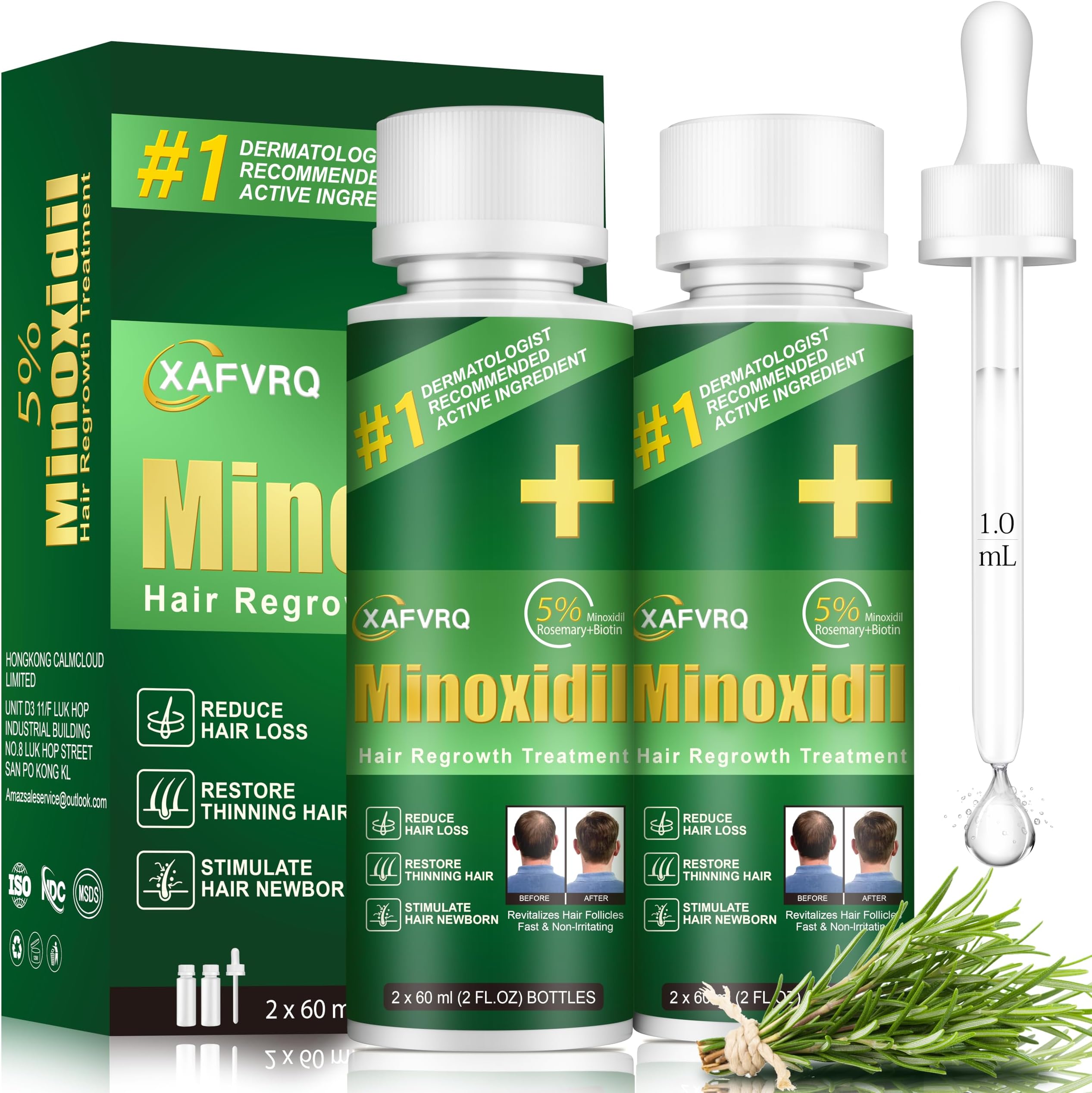 5% Minoxidil for Men, Minoxidil for Women Hair Growth Products, Extra Strength Minoxidil Topical Hair Loss Regrowth Treatment Serum with Rosemary & Biotin, Upgraded formula light & Non-Greasy 2Pack