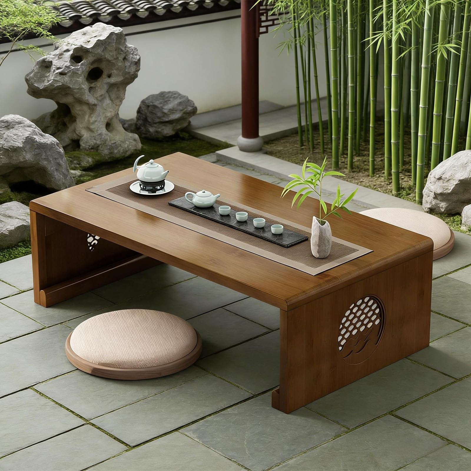 Table basse japonaise pliable aux finitions soignées pour le salon
