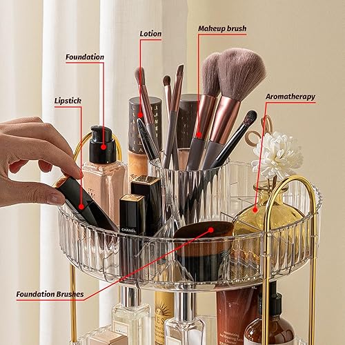 Miniatura 3 de Organizador de maquillaje giratorio de 360 grados con soporte para brochas de cosméticos, gran capacidad de 3 niveles para cuidado de la piel y