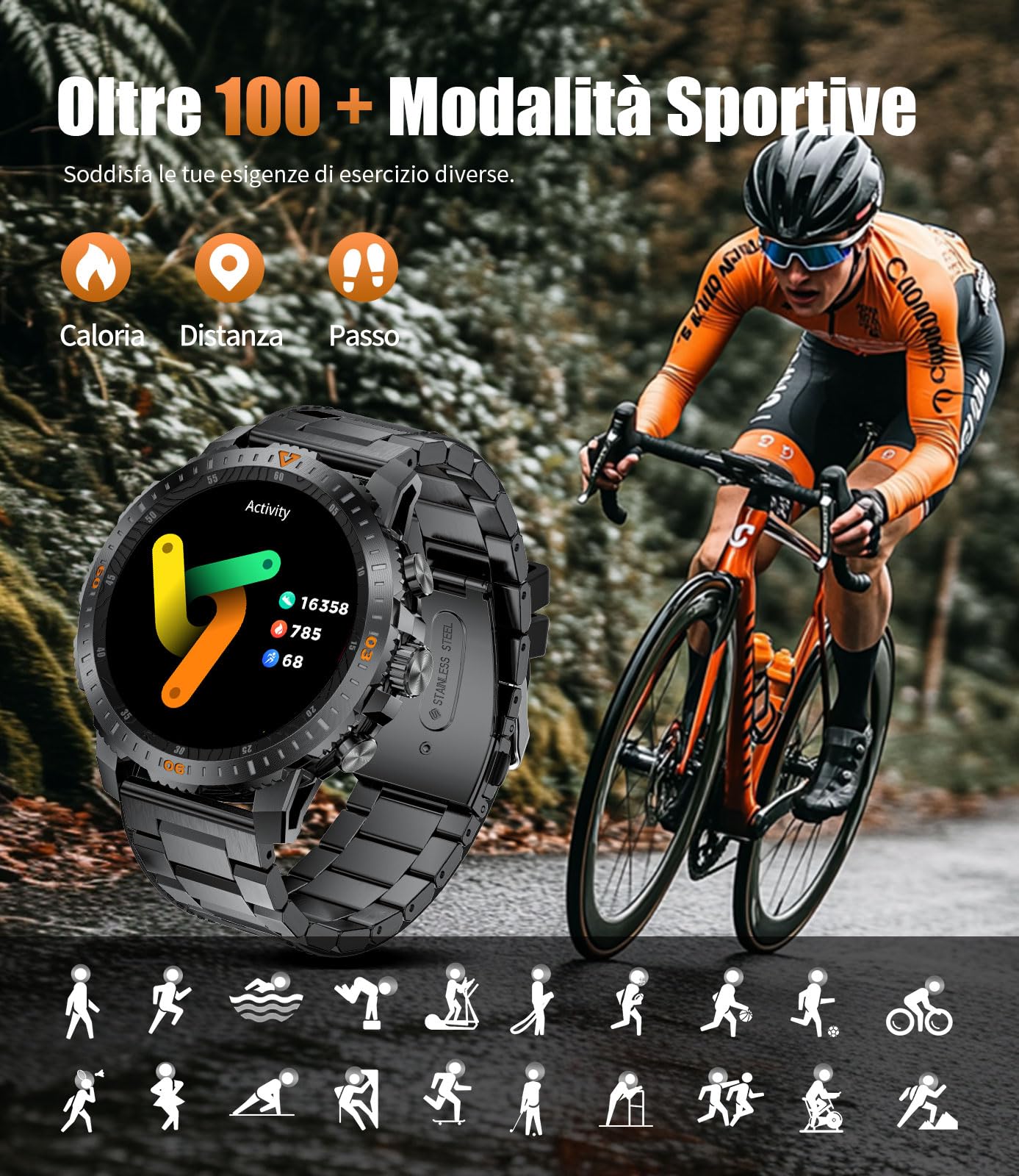 LIGE Smartwatch Uomo Militare,1.43” AMOLED/500mAh Orologio Smartwatch con Chiamata Bluetooth/Cardiofrequenzimetro SpO2,IP68 Impermeabile 100+ Modalità Sportive Smart Watch per Android iOS