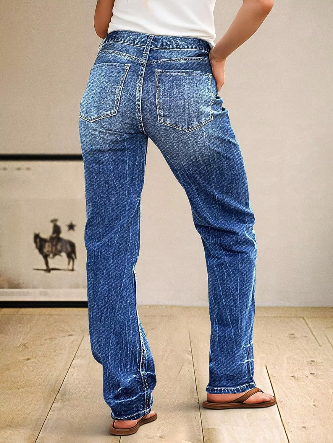 Flamingals Straight Leg Boyfriend Jeans for Women Trendy Mid Rise Wash Stretchy Casual Baggy Jeans - Image 3
