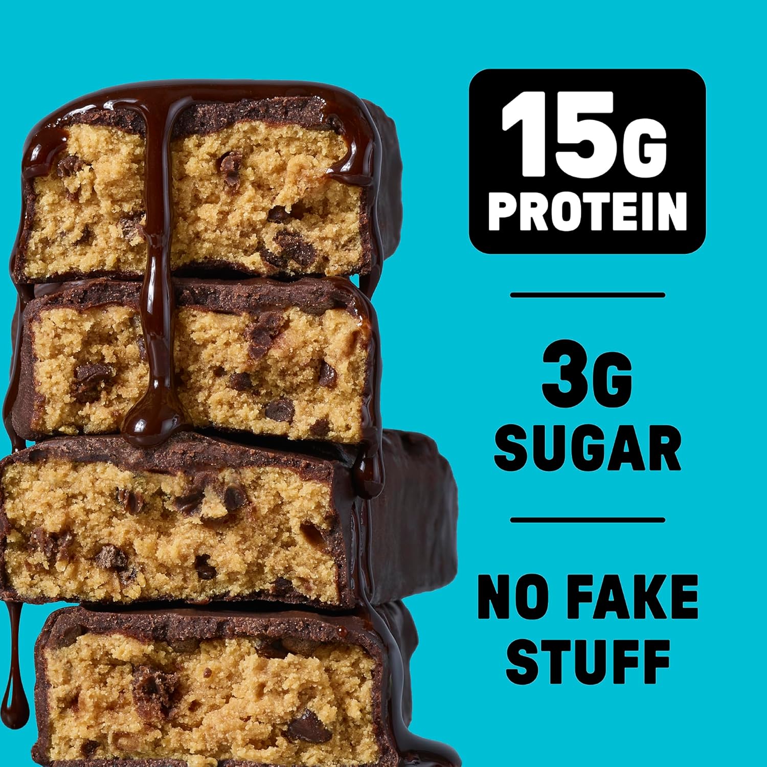 JUNKLESS Chocolate Chip Cookie Dough Protein Bars | 15g Protein, No Added Sugar, High Fiber, Gluten Free | Healthy Snack for Kids & Adults | 12 Bars