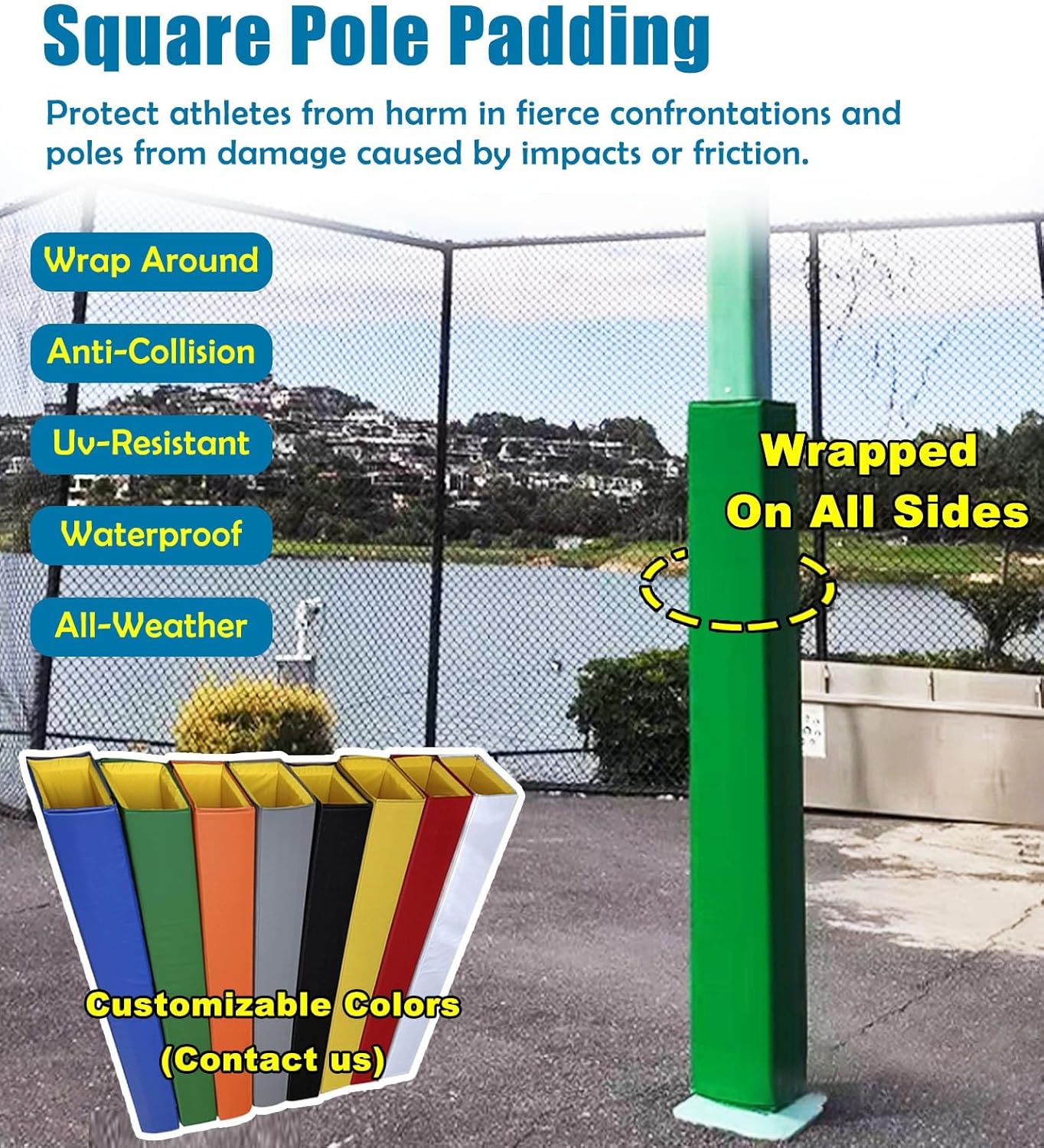 Black Square Pole Padding for Basketball Hoops, 4-Sided Foam Cushion Cover, Fits 3-6 Ft Outdoor/Indoor Poles, Durable Protection for Garage and Court Use