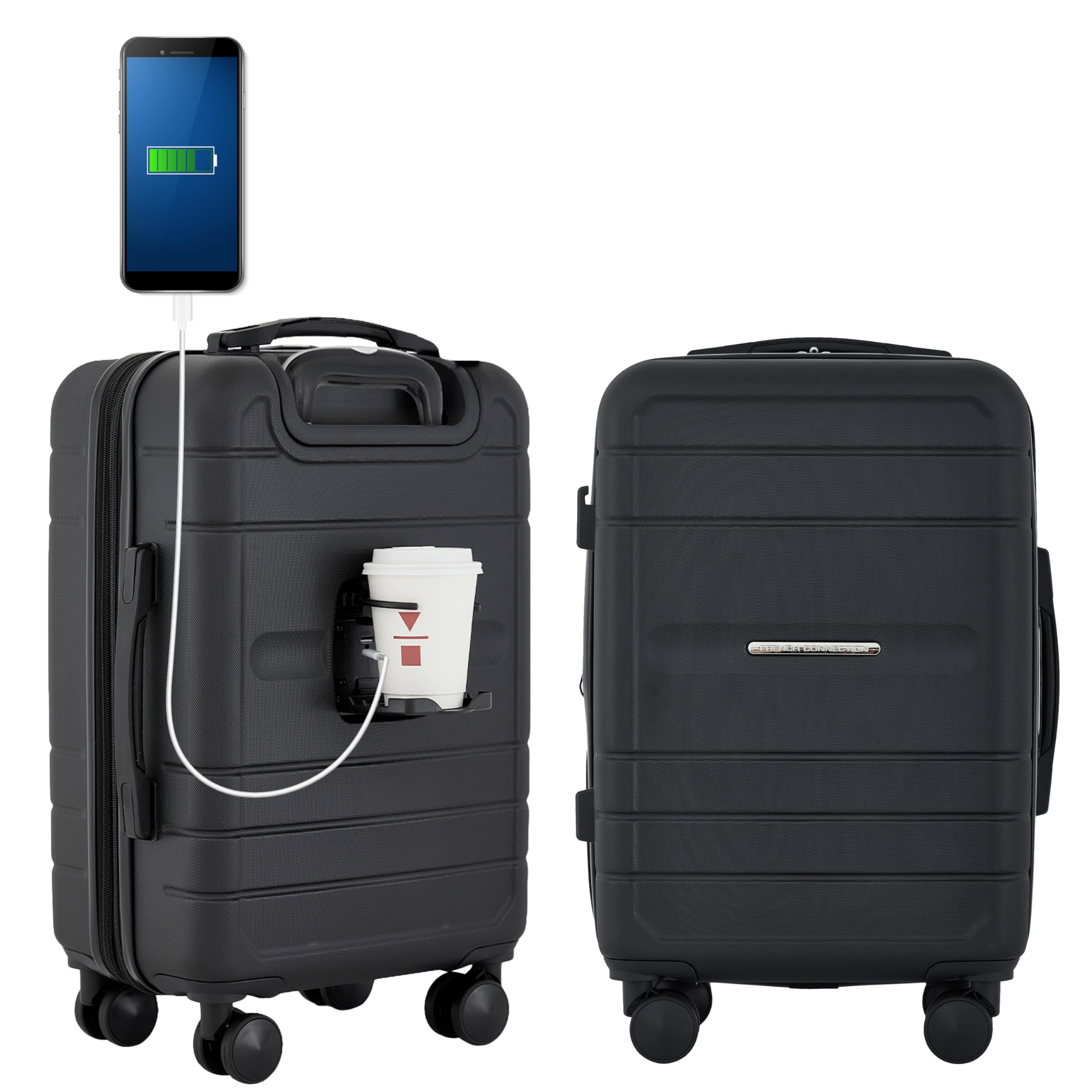 French Connection St. Martin Carry-On Luggage with Cup Holder/USB Ports, Black