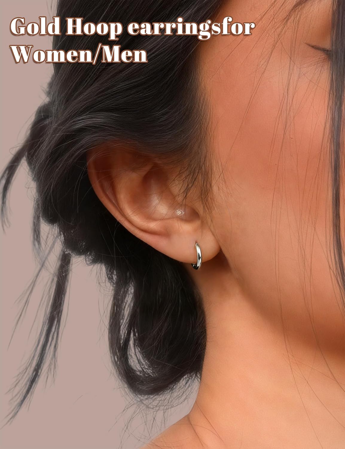 MILACOLATO G23 Solid Titanium Hoop Earrings Implant Grade Hypoallergenic Small Huggie Hoop Earrings Hinged Sleeper Cartilage Earrings for Women Men Silver Black 14K Gold Plated 8mm 10mm 12mm