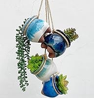 Casktcom 4-Pack Handcrafted Ceramic Hanging Succulent Planters - Unique Glazed Mini Pots with Drainage Holes for Cacti & Herbs