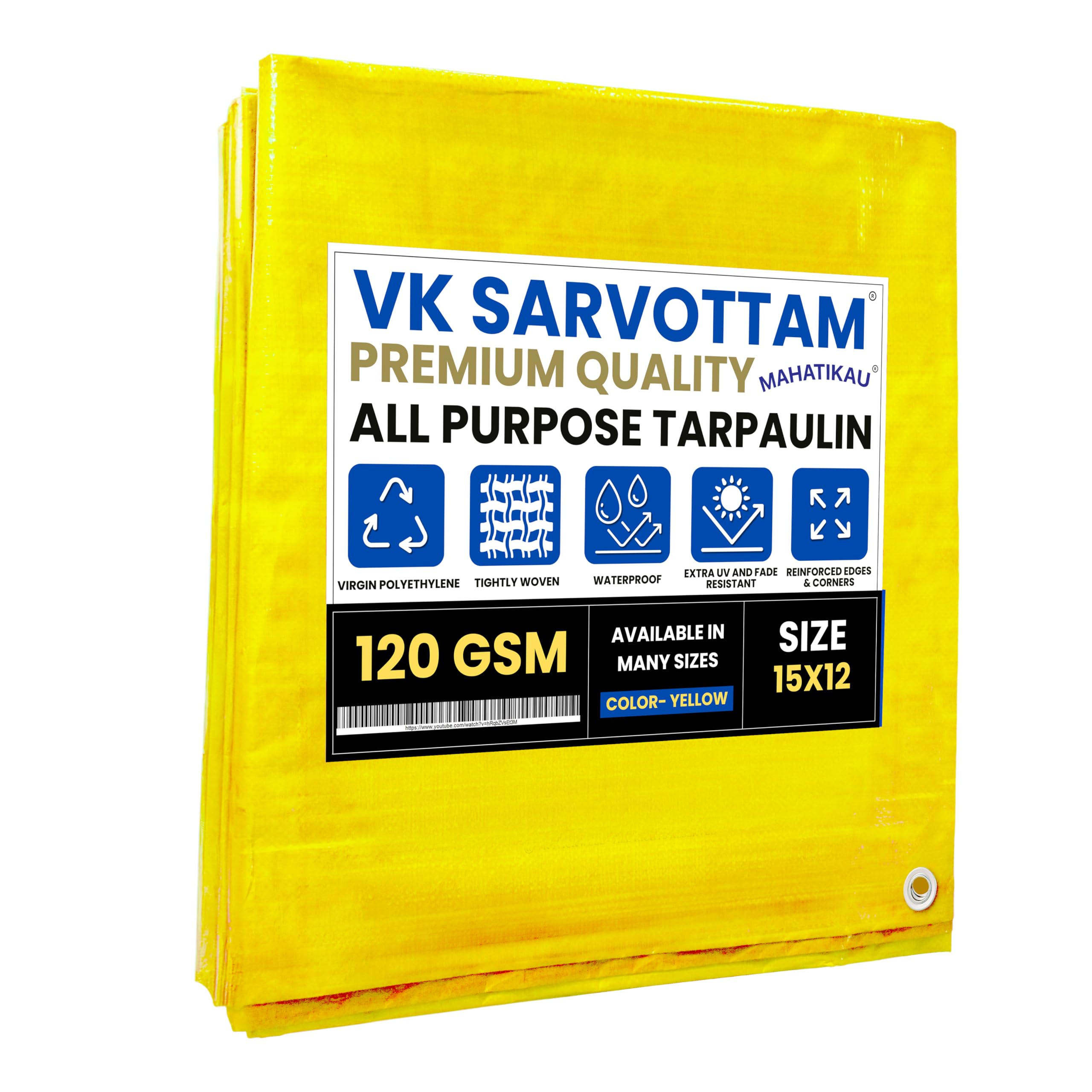 VK Sarvottam Mahatikau Tirpal 120 GSM 12x15 Feet All Purpose Plastic Cover 100% Protection All Weather UV Resistant, High-Density PE Fibers Reinforced Waterproof, High Tensile Strength Tarpaulin (B0D92S4F2R) Amazon Price History, Amazon Price Tracker