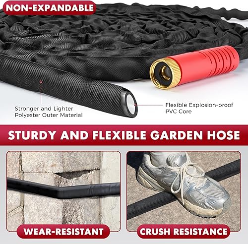 Miniatura 4 de Manguera de jardín no expandible de 100 pies, ligera, flexible, ultra ligera, resistente a las explosiones, sin plomo, antitorceduras, alta presión