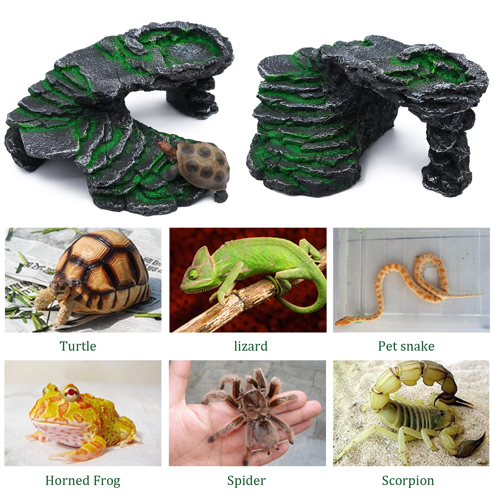 Abri pour Tortue Terrasse Trou de Tortue Peau Decoration Aquarium Cachette Reptile ​RéSine Bronzage Rock Barbu Dragon Accessoires Reptile DéCoration