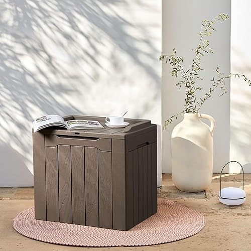 Miniatura 7 de Flamaker Caja de almacenamiento de resina impermeable de 31 galones con tapa contenedor de almacenamiento interior y exterior para cojines de patio