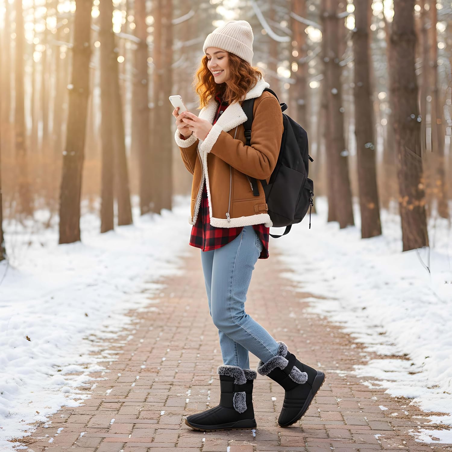 Winter Snow Boots for Women 2026: All-day Comfort Warm Fur Lined Mid Calf Hook Loop Waterproof Outdoor Shoes for Walking - Image 3