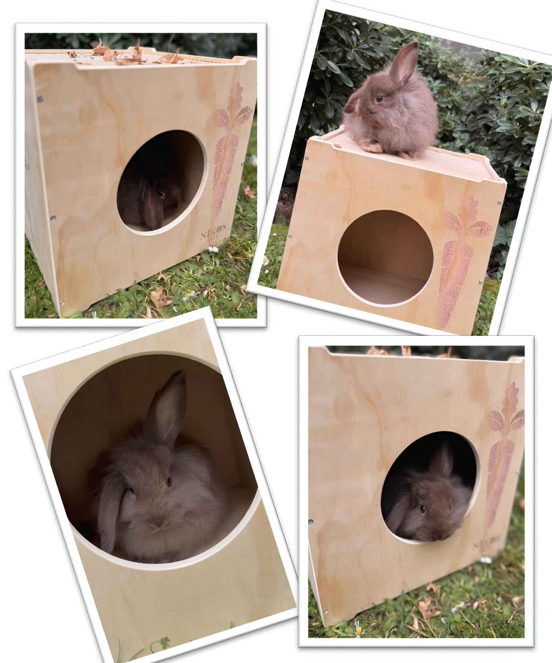 Nikospets - Casa y escondite para conejos y conejos, escondite y cabaña de conejos, escondite y hogar de conejillos de indias, casa y refugio de chinchilla, hámster, casa para gatos al aire libre