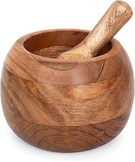Handmade Indian Wooden Mortar and Pestle Set Natural Rustic Style Herb Spice Grinder Masala Mixer Manual Kharal Mashing Bowl Seasonings Pill Crusher Kitchen Utensils Housewarming Gift