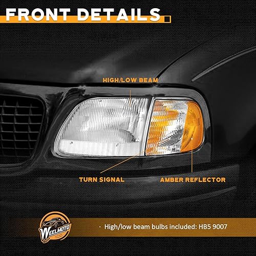 Miniatura 5 de WEELMOTO Luces de señal de repuesto para Ford F-150  F-250  Expedition OE 1997-2003, luz de estacionamiento de repuesto para 97-03, luz de señal de