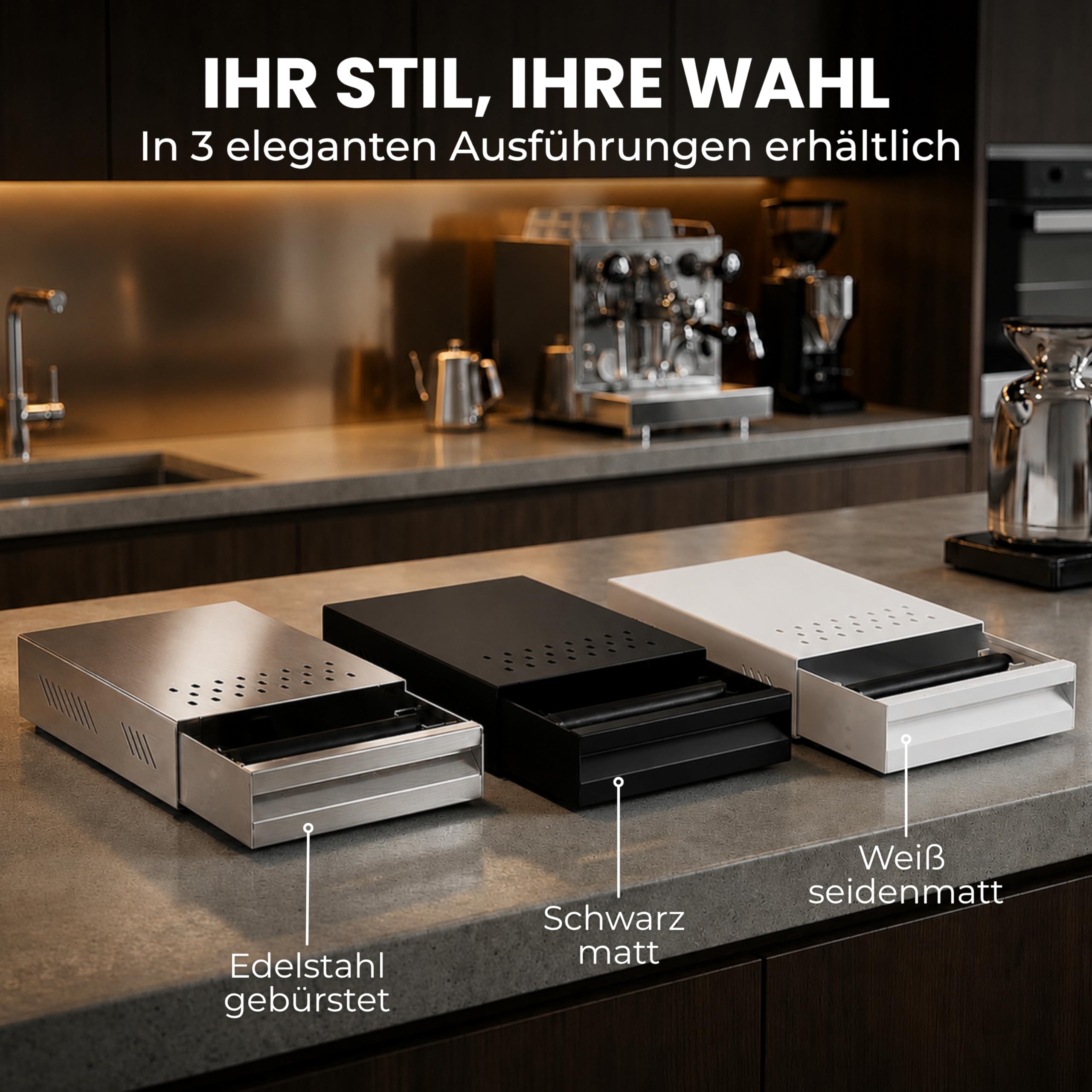 scarlet espresso | Tiroir à sud « Professional » pour marc de café, récipient à égouttoir pour porte-filtre, bâton en caoutchouc, acier inoxydable/revêtu par poudre, 250 x 350 x 80 mm (noir)