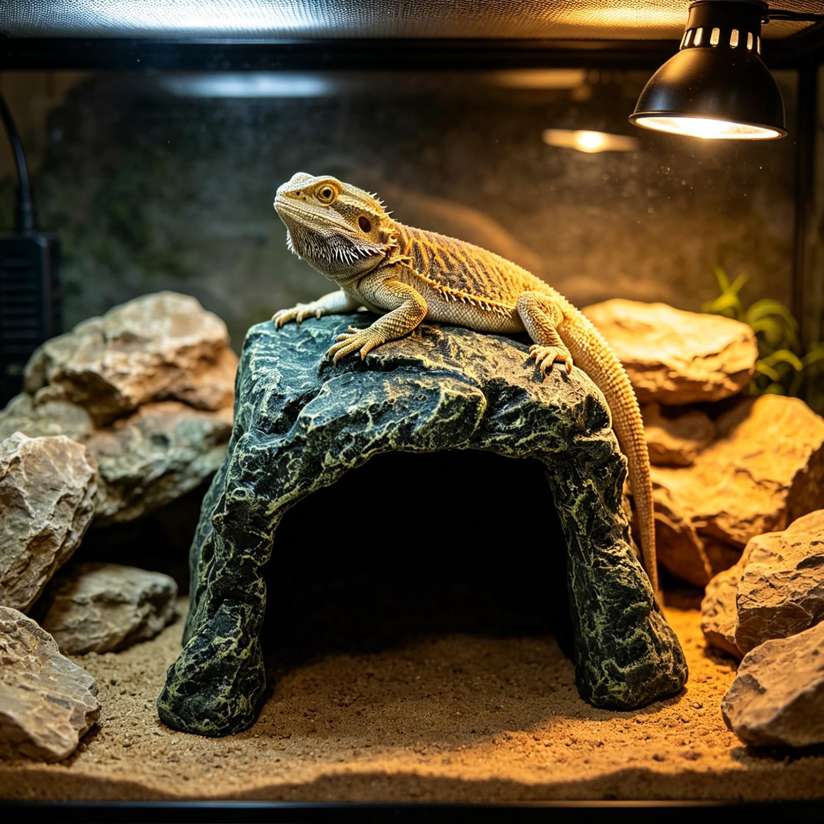 Tfwadmx Cueva de reptiles de la roca del escondite de la roca del hábitat de la decoración del acuario pequeño escondite de la tortuga para lagartos, tortugas, reptiles, anfibios, peces