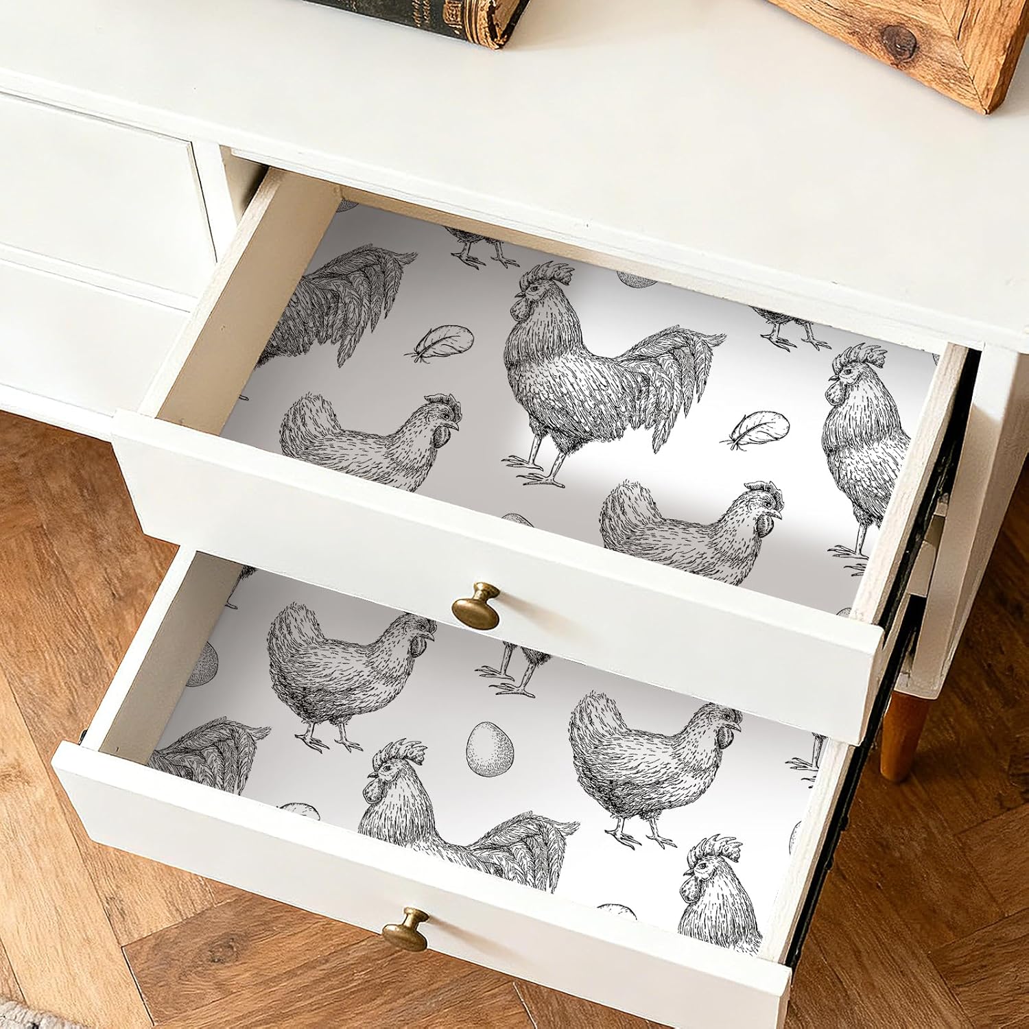 Chicken Wallpaper Black and White Peel and Stick Wallpaper Waterproof Kitchen Modern Farmhouse Wall Paper Self Adhesive Vinyl Cottagecore Vintage Contact Paper Adhesive Coop Rooster 17.5x80