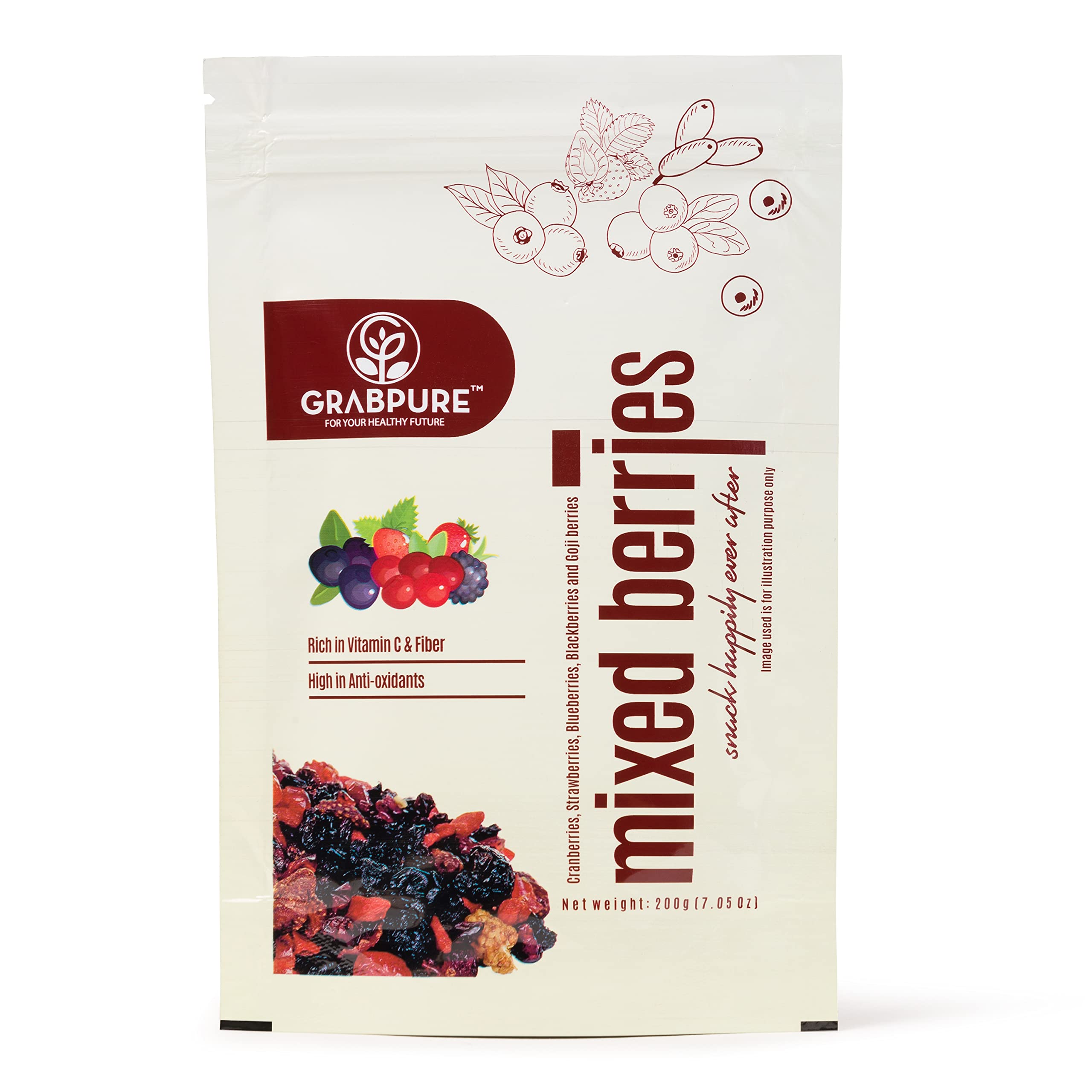 GRABPURE 100% Pure Dried Mixed Berries, Mix of 5 Varieties Cranberries, Blueberries, blackberries, Goji berries, Strawberry Fruits | dry Berries mix - 200 Grams (B09NFL3MYJ) Amazon Price History, Amazon Price Tracker