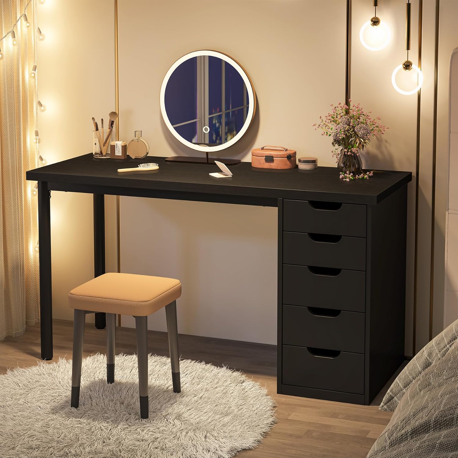 Tribesigns 47 inches Vanity Desk with 5 Drawers (Black)