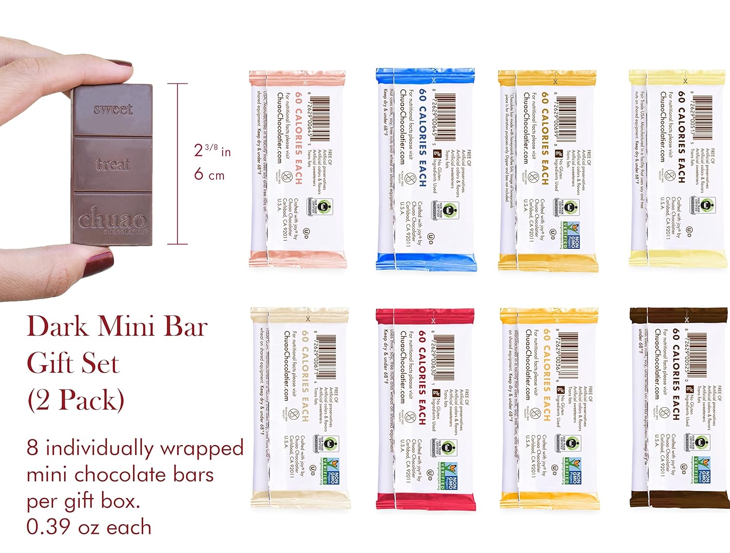 Chuao Chocolatier Dark Chocolate Mini Bar Gift Boxes | Gourmet For Gift Baskets, Birthday, Thank You, Care Package | 16 Mini Bars, 0.39 oz Each