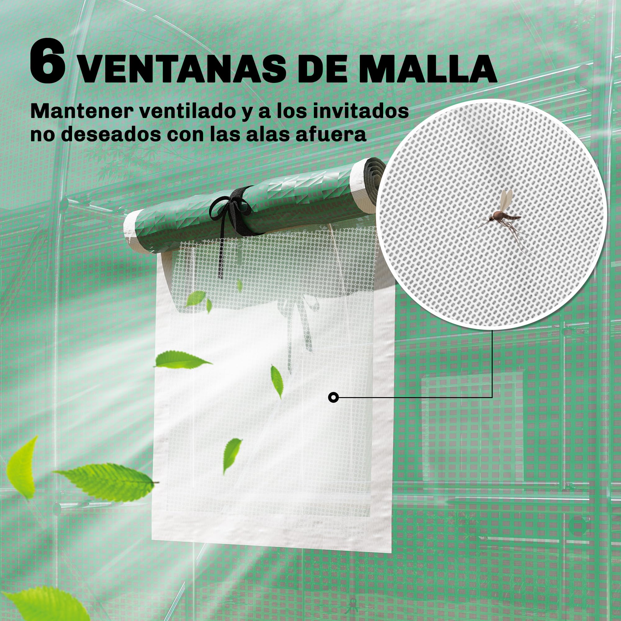 Outsunny Invernadero de Exterior 2,8x2x1,9 m con Estantes, Invernadero de Túnel con Puerta Enrollable, 6 Ventanas de Malla, Cubierta PE y Marco de Acero Galvanizado, Anti-UV, Impermeable, Verde