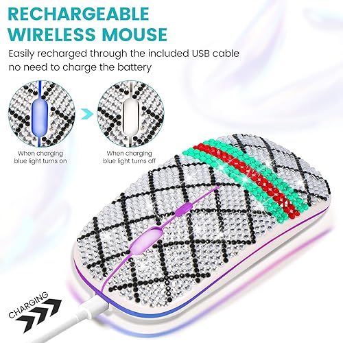 Miniatura 2 de Ratón inalámbrico, ratón óptico silencioso de 2.4 GHz con conexión inalámbrica Bluetooth de modo dual RGB colorido luminoso para