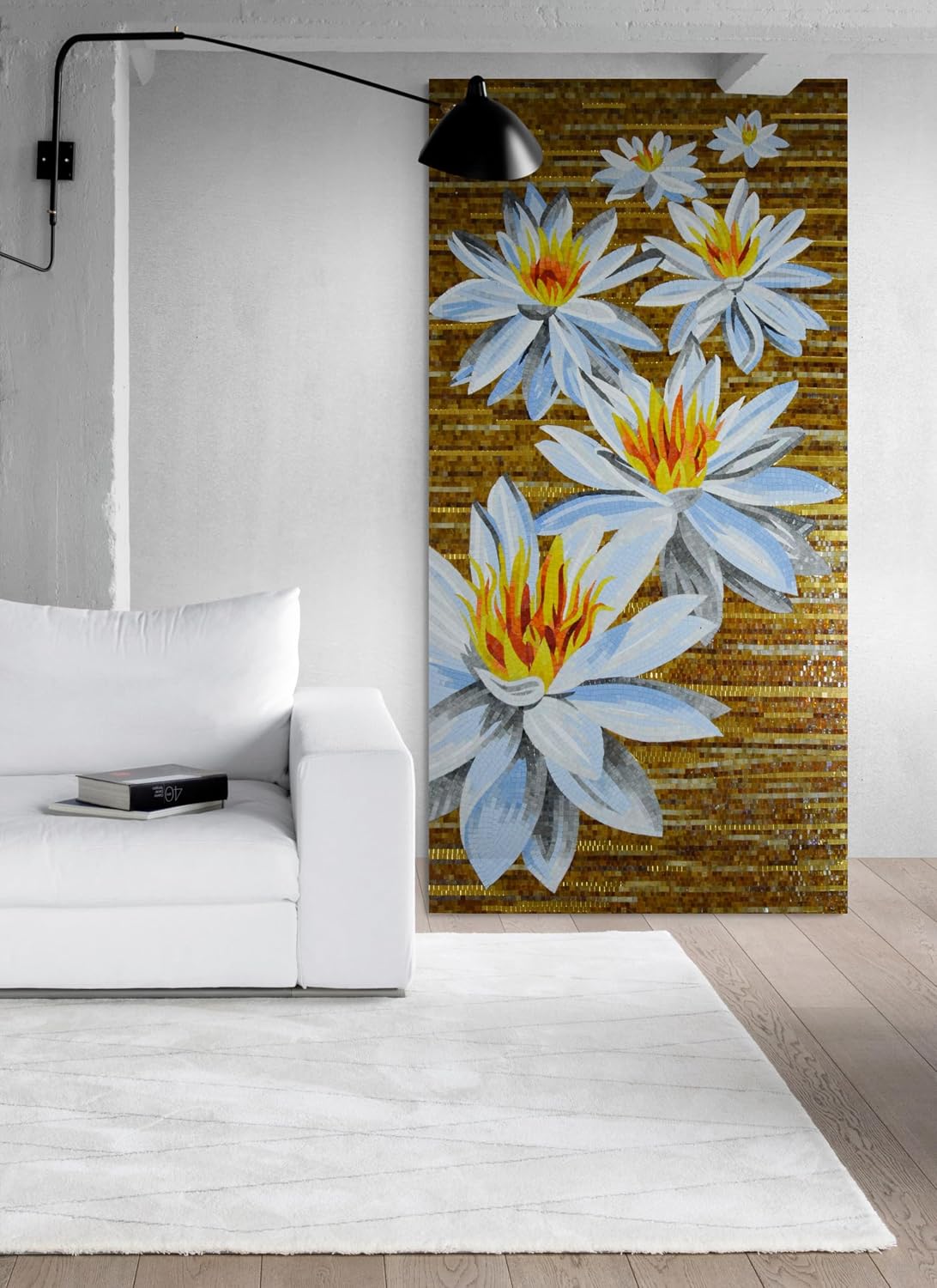 Handmade Lotus Flower Mosaic Wall Art – Hand-Cut Floral Mosaic Tile Wall Art for Interior Wall Décor