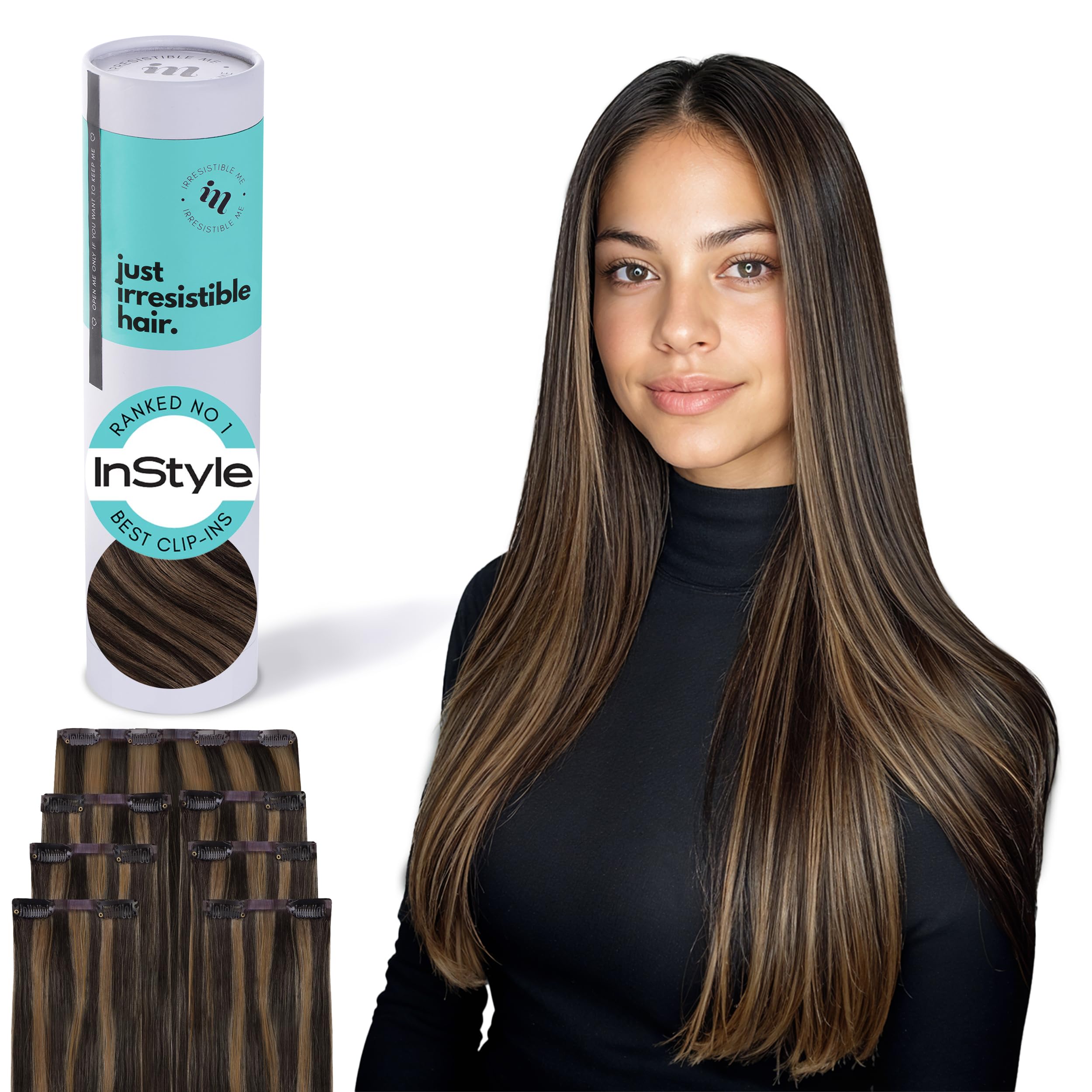 Irresistible Me Real Human Hair Extensions Clip Ins – 100% Human Hair Clip In Extensions for Length & Volume – Invisible Extension – Heat Resistant &