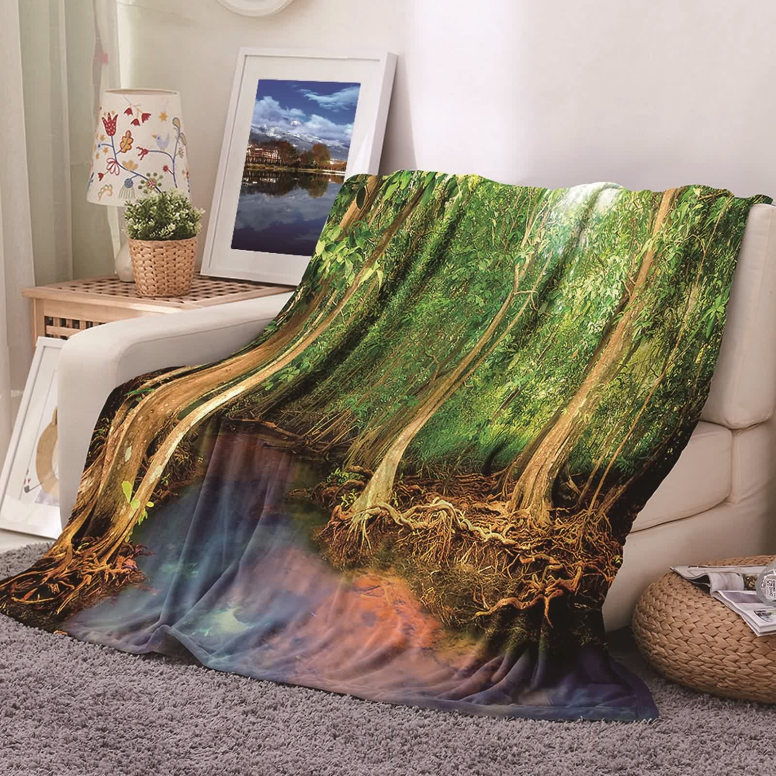 Couverture polaire en flannel KnSam 100x150cm plaid vert jaune pour lit et canapé