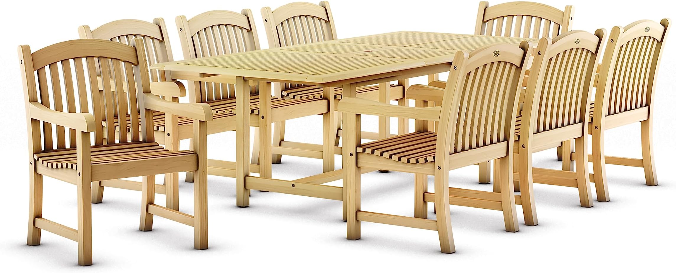 Amazonia Newcastle 9-Piece Outdoor Rectangular Dining Table Set | Certified Teak | Ideal for Patio and Indoors, Light Brown