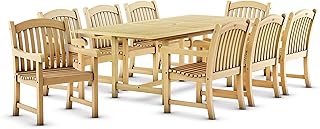 Amazonia Newcastle 9-Piece Outdoor Rectangular Dining Table Set | Certified Teak | Ideal for Patio and Indoors, Light Brown