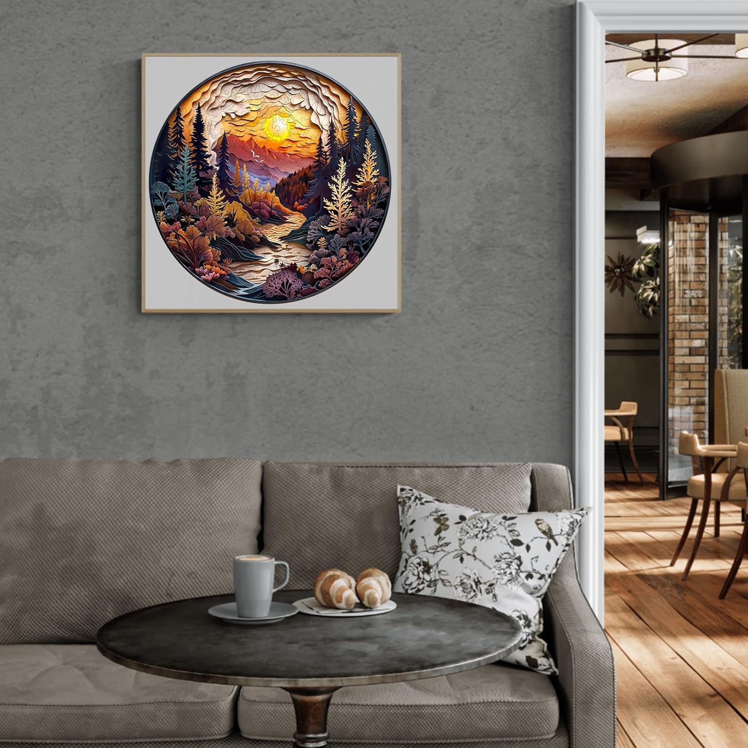 Wooden Puzzles for Adults, 3D Visual Effect Sunset Forest Wooden Jigsaw Puzzle Kids,Unique Shape Wood Puzzle Adult, Fathers for Birthday Family Games (M-11.4 * 11.4in-200pcs)