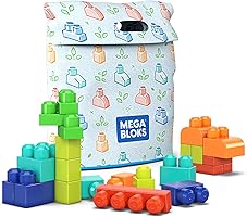 Mega Bloks Building Bag Preschool Building Set with Plant-Based Blocks, 60 Pieces, biobased Plastic, Reusable and...