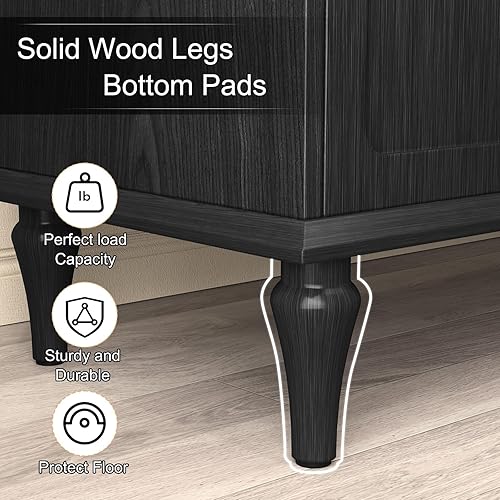 Vista 8 de ARTPOWER - Aparador moderno de buffet negro con almacenamiento, armario de almacenamiento estilo Mid-Century Modern con 2 puertas y estantes