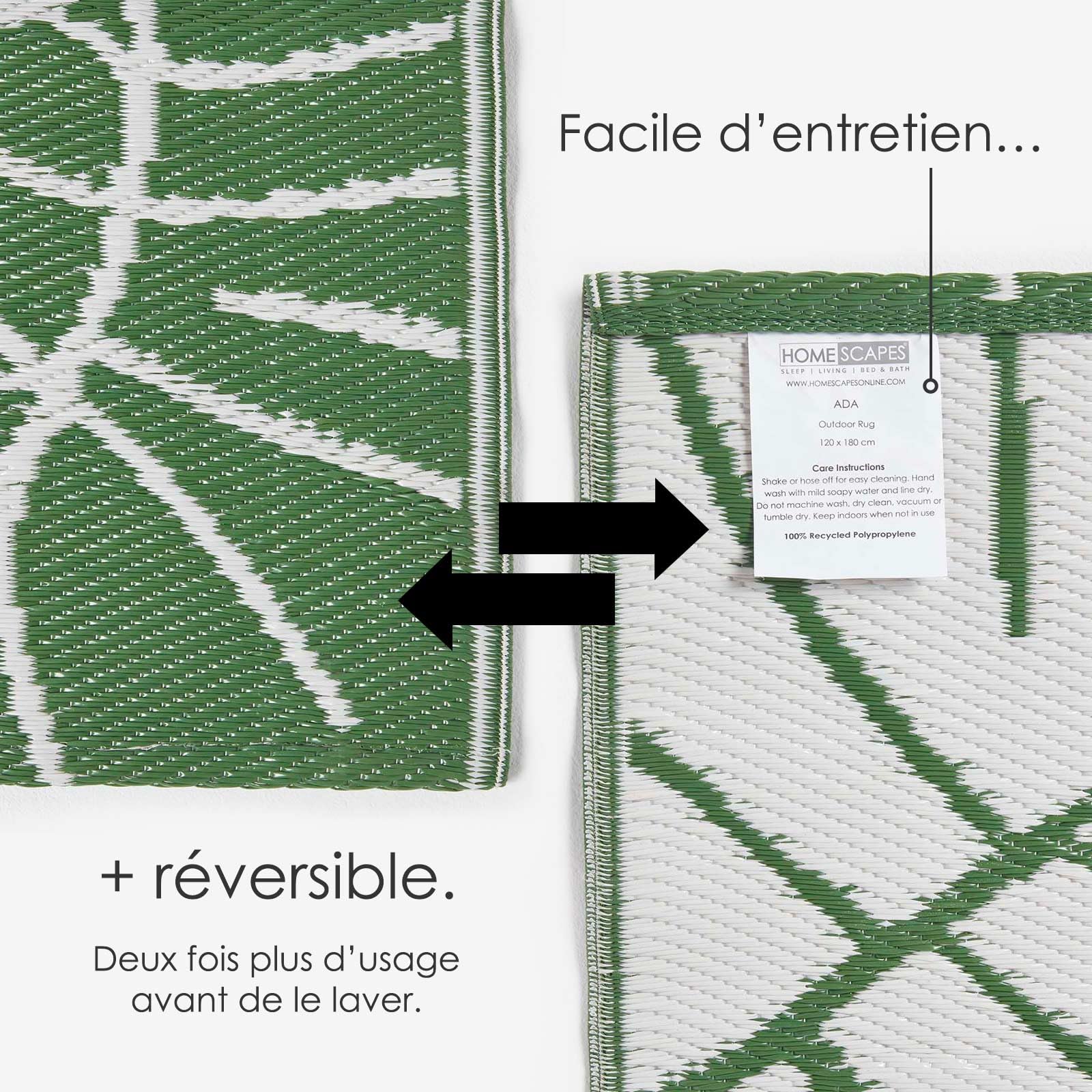 HOMESCAPES Tapis extérieur résistant Pluie et UV, Tapis de Jardin imperméable réversible Vert Ada, 180 x 270 cm, Intérieur extérieur terrasse Balcon