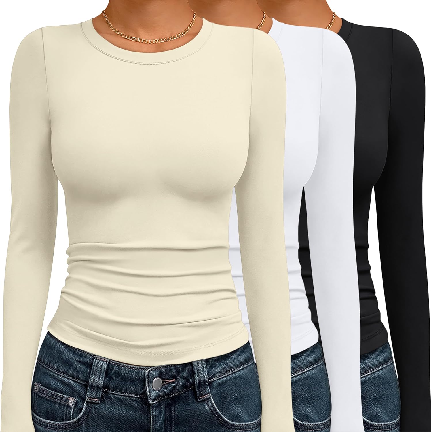 AUTOMET 3 Pack Womens Long Sleeve T Shirts Fall Fashion Basic Going Out Crop Tops Slim Fitted Winter Clothes 2025