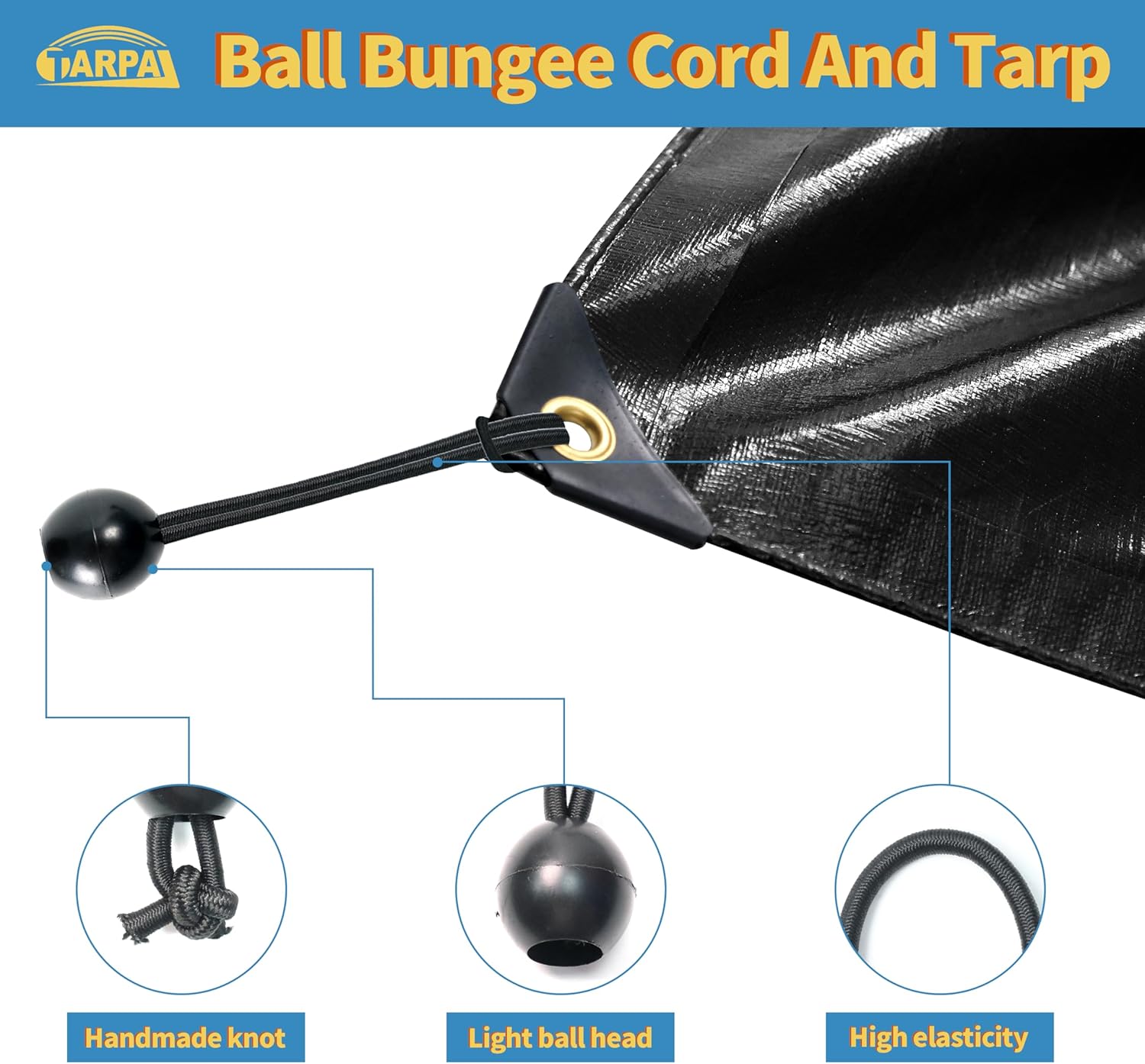 TARPAL Waterproof tarp 10X20 Black Heavy Duty tarp 14mil polyethylene tarps with Ball Bungee Cord (25 Pack) ，Sunscreen,UV Resistant,Outdoor Furniture, awnings,Roofs,Tents tarp Cover.