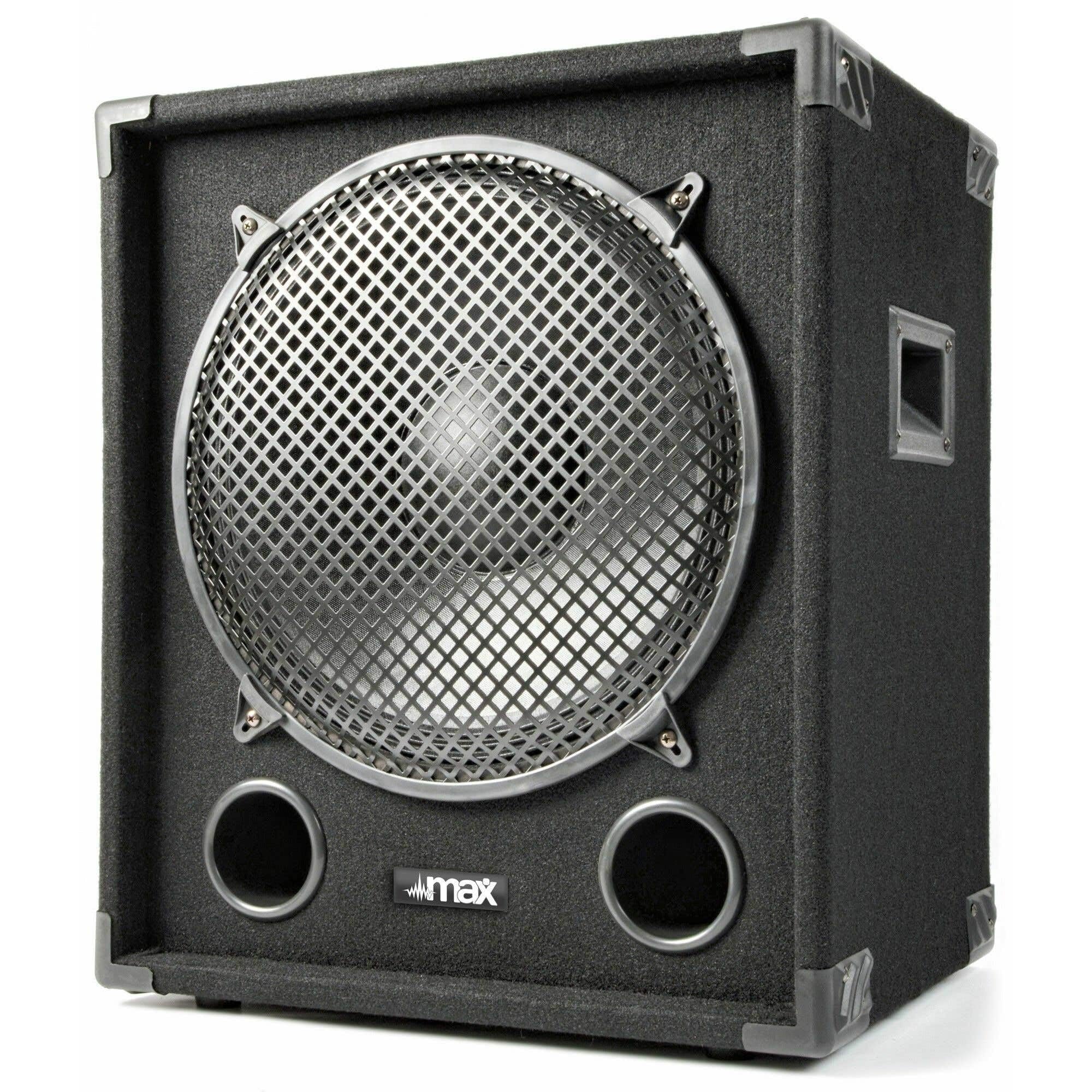 MAX MAX15SUB Subwoofer pasivo de 1200 W. Subwoofer para DJ de 15", 2 x bornes, Tophat para Altavoz, Graves Profundos y resonantes, Resistente y fácil de Transportar